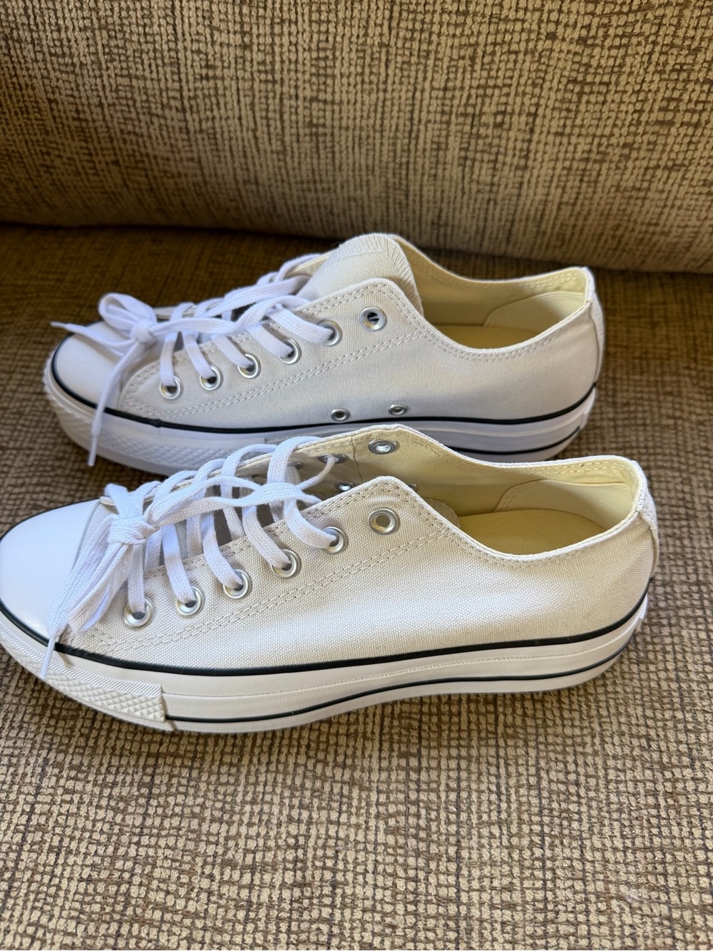 New Converse Low Top Canvas Sneakers cement  White Womens 8 lift platform